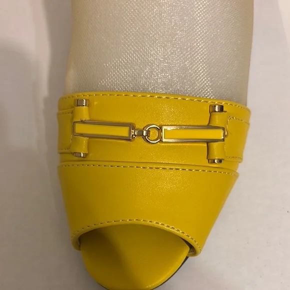 Yellow Leather Mules with Low Heel - Picture 3 of 3